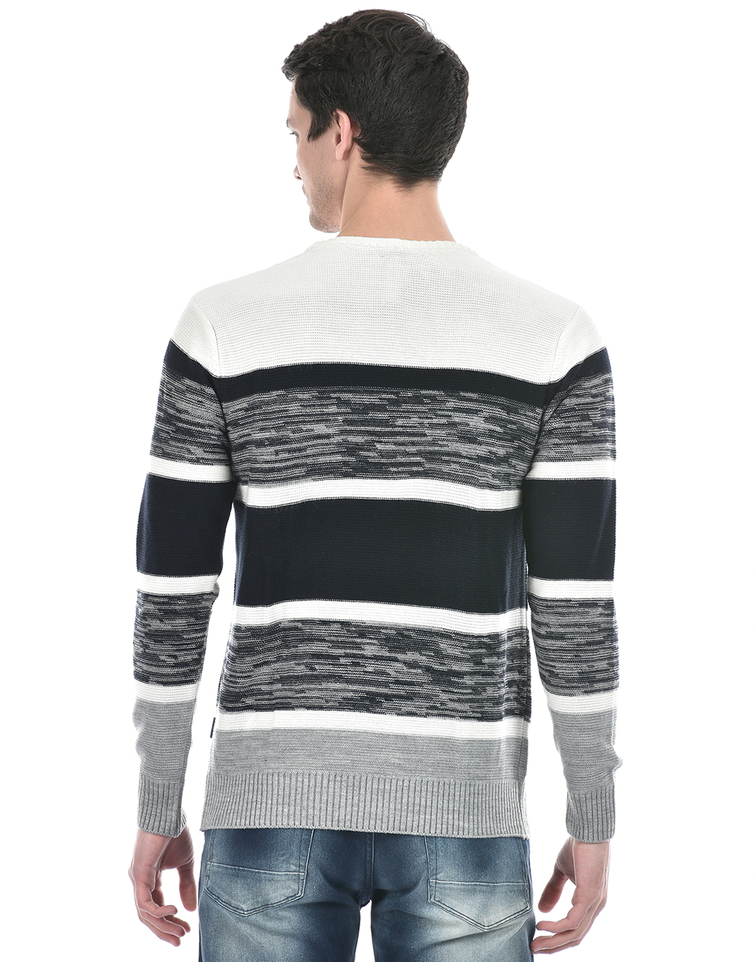 Numero Uno Men Striped Grey Sweater